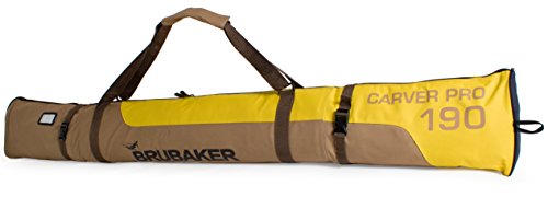 BRUBAKER Skitasche Carver Pro Braun Gelb - Gepolsterter Skisack für 1 Paar Ski und Stöcke - Reißfester Ski Bag - 190 cm von BRUBAKER