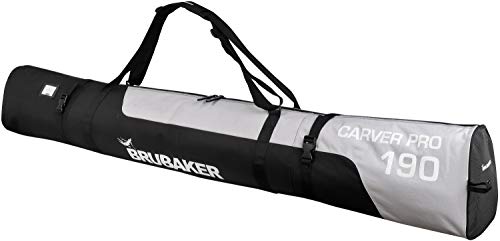 BRUBAKER Skitasche CarverPro XP Schwarz Silber - Skisack für 1 Paar Ski und Stöcke mit gepolsterten Schulterträgern - 190 cm von BRUBAKER