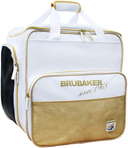 BRUBAKER Super St. Moritz Skischuhtasche Helmtasche Rucksack-Tragesystem mit Schuhfach - Weiß Gold von BRUBAKER