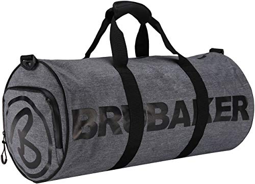 BRUBAKER Unisex Duffel Bag Sporttasche 27 L - wasserabweisend - Schuhfach + Nassfach + Abnehmbarer Schultergurt - 54 cm x 25 cm Ø - Anthrazit Grau Melange/Schwarz von BRUBAKER