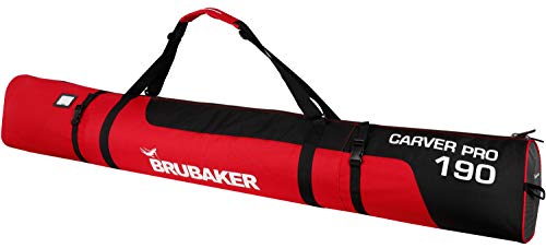 Brubaker Skitasche Carver PRO - Gepolsterter Skisack mit Zipperverschluss - Reiß- und Schnittfester Skibag für 1 Paar Ski und Stöcke 190 cm Ski-Tasche - Rot Schwarz von BRUBAKER
