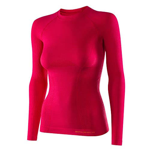 BRUBECK Langarmshirt atmungsaktiv Damen I Womens Base Layer | Funktionsshirt für Frauen | Trainingsshirt I Funktionswäsche Wandern I 41% Merinowolle I Gr. XL, Raspberry I Active Wool von BRUBECK