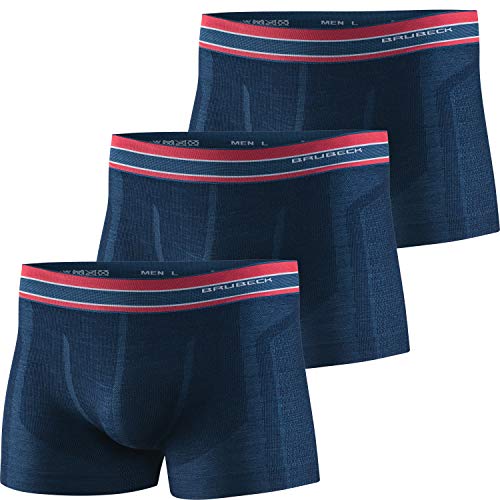 BRUBECK 3er Pack Boxer Briefs Herren I Merino Retropants | atmungsaktive Unterhose | Funktionsunterwäsche Jungen | Retros | Sportunterhose I 37% Merinowolle | Gr. M, Marineblau I BX10870 von BRUBECK