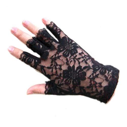 Brüssel s08 Damen Sexy Spitze Fingerlose Handschuhe, Gothnic Party Spitze Handschuhe Half Hand Kurze Handschuhe Handgelenk Länge Brauthandschuhe für Hochzeit Party Abend Abschlussball, Schwarz von Brussels08