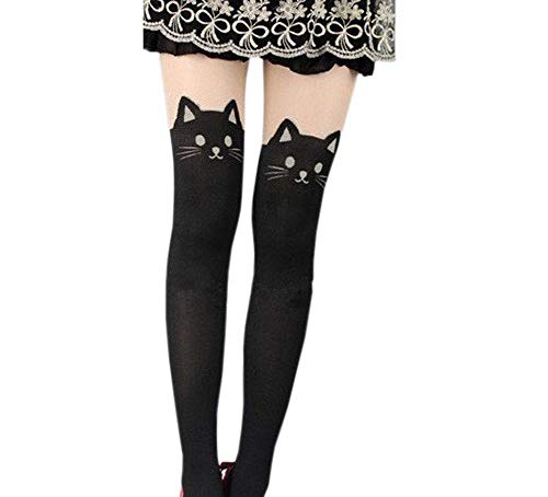 Brüssel08 1 Stück Fashion Cat Tail Gipsy Mock Blickdicht Strümpfe kniehoch Tattoo Leggings Strümpfe Cartoon Kniestrümpfe Strumpfhose Oberschenkelhoch Gemustert Strümpfe für Frauen Mädchen, Zufällig von Brussels08