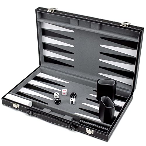 Brybelly Deluxe 38,1 cm Backgammon-Set mit genähtem schwarzem Kunstleder-Etui von Brybelly