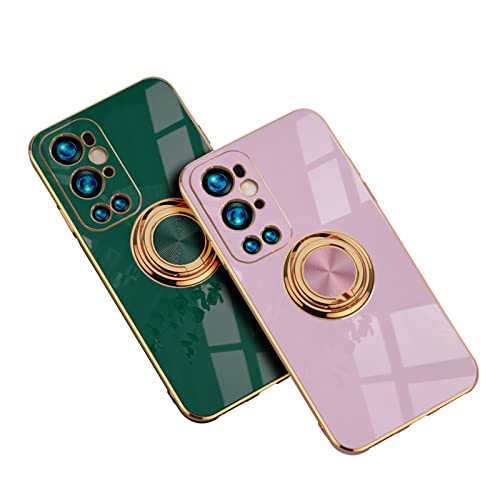 2PC für OnePlus 9 Pro Hülle Ring Damen Mann Rosa 360 Grad Handyhülle Case Schutzhülle Ständer Silikon Finger Gold Stoßfest Mädchen Kompatibel für OnePlus 9 Pro für 2PC (rosa + grün) von BrynnShop
