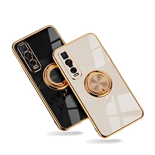 2PCfür Oppo Find X2 Pro Hülle Ring 360 Grad Handyhülle Case Schutzhülle Ständer Silikon Finger Gold Rosa Stoßfest Damen Mann Mädchen Kompatibel für Oppo Find X2 Pro für 2PC (schwarz + Khaki) von BrynnShop