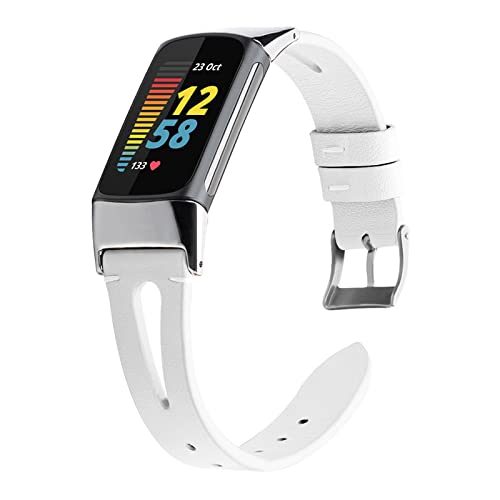 Armband Kompatibel mit Fitbit Charge 5 Armband Leder Für Damen Herren Armbänder + Verbinder Mode Ersatzband mit Schnalle Verstellbare Uhrenarmband Für Fitbit Charge 5 (Weiß) von BrynnShop
