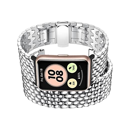 BrynnShop Metall Armband Kompatibel mit Huawei Watch Fit Edelstahl Für Herren Damen Ersatz Schnalle Elegant Uhrenarmband (Silber) von BrynnShop