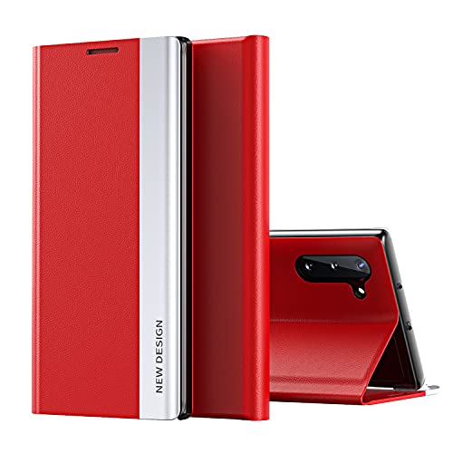 Handyhülle Klappbar für Samsung Note 10 Plus Hülle Leder Magnetisch Flip Case für Galaxy Note 10 Plus Klapphülle mit Ständer Schutzhülle 360 Grad Stoßfest Note 10+ Lederhülle (Rot) von BrynnShop