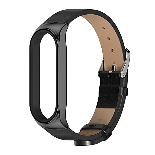 Kompatibel Mit Xiaomi Mi Band 5 Armband Lederarmband Mi Band 6 Ersatzarmband Leder Replacement Armband Mi Band 5/6 Metall Edelstahl Stoßfeste Schutz Uhrenarmband (Schwarz,Mi band5/6) von BrynnShop