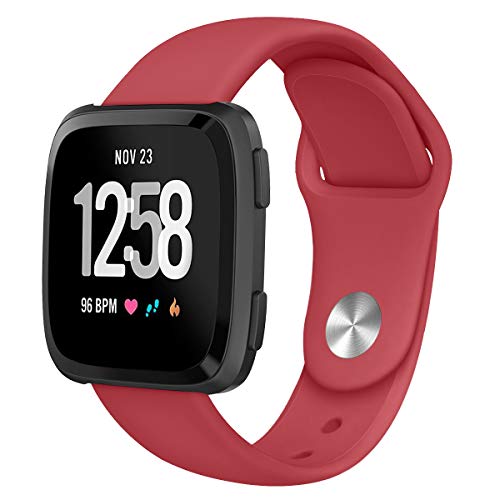 BrynnShop Kompatibel mit Fitbit Versa 2 Armband Silikon Sport Ersatzarmband für Fitbit Versa 2 Ersatz Band Einstellbar Weiches Sportarmband für Fitbit Versa 2 (Rot,Versa 2) von BrynnShop