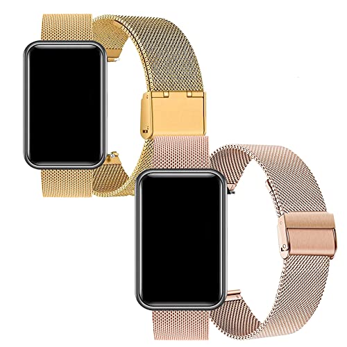 BrynnShop Kompatibel mit Huawei Watch Fit Armband Metall Ersatzarmband Edelstahl Schnellspanner Uhrenarmband, Elegant Mesh Gewebte Metallarmband (Gold+Roségold,Watch fit) von BrynnShop