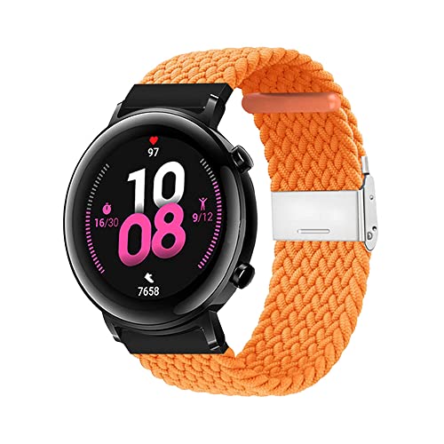 Kompatibel mit Huawei Watch GT2 Armband 42mm Nylon Sport Geflochtener Ersatzarmband für Huawei Watch GT2 42mm Armbänder mit Edelstahl Einstellbar Elastisches Band (Orange,GT2 42mm) von BrynnShop