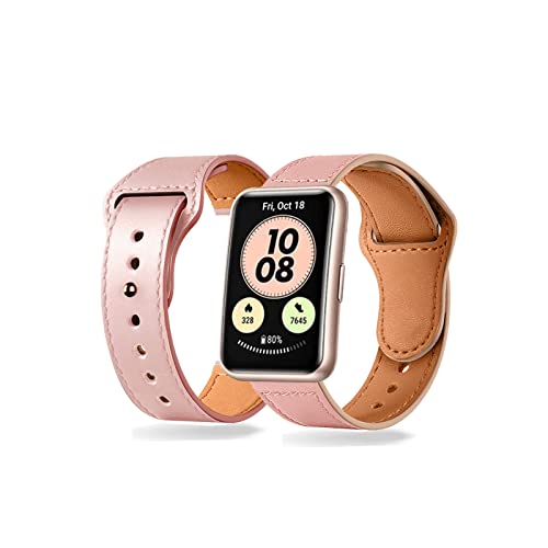 Lederarmband Kompatibel mit Huawei Watch Fit Armband Für Damen Herren Armbänder Mode Hautfreundlich Ersatzband mit Nagel Verstellbare Uhrenarmband Für Huawei Watch Fit (Rosa) von BrynnShop