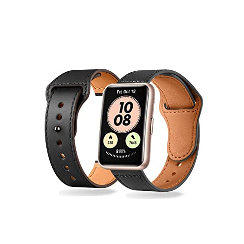 BrynnShop Lederarmband Kompatibel mit Huawei Watch Fit Armband Für Damen Herren Armbänder Mode Hautfreundlich Ersatzband mit Nagel Verstellbare Uhrenarmband Für Huawei Watch Fit (Schwarz) von BrynnShop