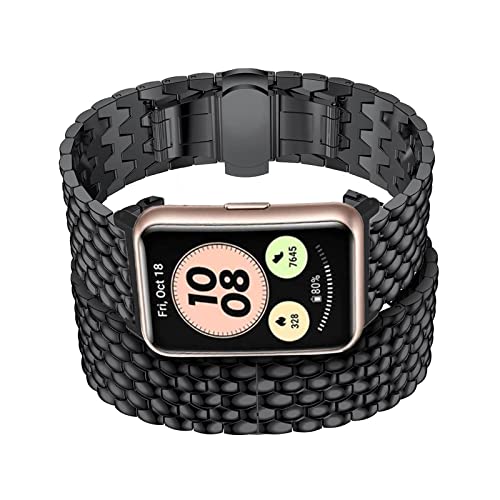 Metall Armband Kompatibel mit Huawei Watch Fit Watch Armband Edelstahl Für Herren Damen Ersatz mit Schnalle Elegant Uhrenarmband Für Huawei Watch Fit (Schwarz) von BrynnShop