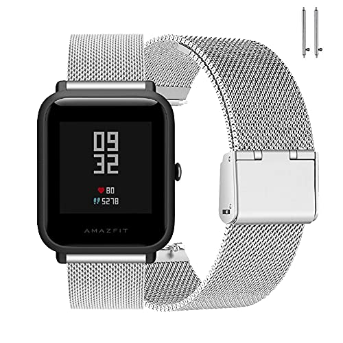 Metall Ersatzarmband Kompatibel mit Amazfit Bip Metall Mesh Edelstahl Uhrenarmband Metall Ersatz Armband für Amazfit Bip S Lite/Amazfit Bip S/Amazfit Bip/Amazfit Bip Lite (Silber,Mittelgroß) von BrynnShop