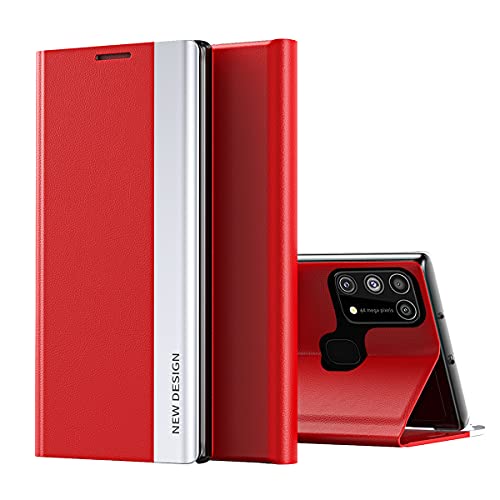 für Samsung M21 Hülle Leder Klappbar Handyhülle Magnetisch Flip Case für Galaxy M21 Lederhülle Stoßfest 360 Grad Schutzhülle Premium PU mit Ständer Leder Handytasche (Rot) von BrynnShop