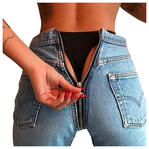 Bsdsl Jeans mit Reißverschluss hinten für Damen Skinny Denim Pants Stretch Jeggings Slim Hose mit hoher Taille (Color : Light Blue, Size : XXL) von Bsdsl