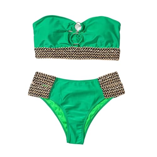 Doppelring Bustier Spleiß Gold Trim Elastic Separate Bikini Badeanzug Frauen von BuNiq