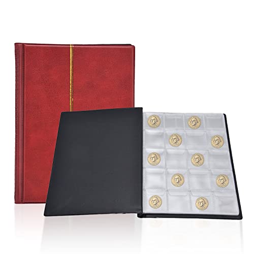 Münzalbum 2 Euro Münzsammler Taschenalbum mit 3x3cm 250 Taschen, Münzhüllen Buchhülle Münzen Aufbewahrung Sammelalbum für Ø 30mm Münzen, Rot von Buachois