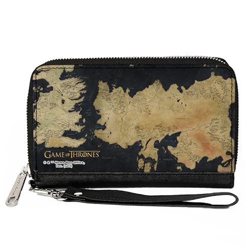 Buckle-Down Game of Thrones Geldbörse mit Reißverschluss, Game of Thrones Weltkarte Westeros und Essos Grau/Hellbraun, veganes Leder, 7.5"x4.5", Casual von Buckle-Down