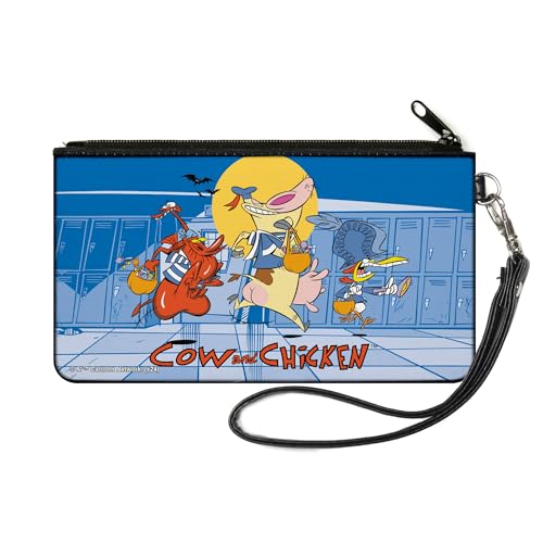 Buckle-Down Warner Bros. Animation Zip Around Wallet, Cow and Chicken with Red Guy Running Pose and Title Logo Blue, Canvas, Blau, SMALL, Casual von Buckle-Down