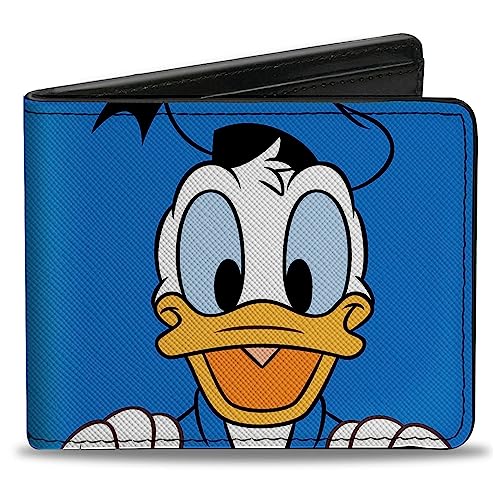 Disney Geldbörse, Bifold, Donald Duck Charakter Gesicht Nahaufnahme und Autogramm, blau, veganes Leder, Blau, 4.0" x 3.5", Casual von Buckle-Down