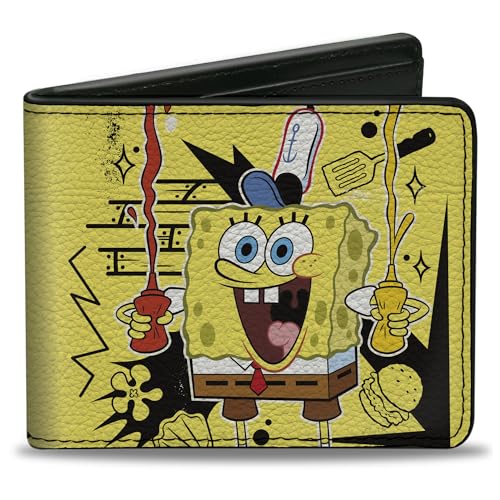 Nickelodeon Geldbörse, Bifold, SpongeBob Krabby Patty Condiments Pose Yellow Black, Veganes Leder, gelb, 4.0" x 3.5", Casual von Buckle-Down