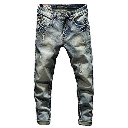 Jeans Pantalon Röhrenjeans Herren Hellblau Stretch Ripped Biker Jeans Hosen Man Distressed Herren Jeans Slim Fit Casual Jeanshosen Jungen Hosen 32 Lightblue von Budalababu