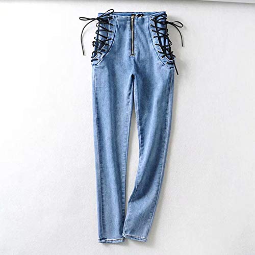 Jeans Pantalon Sexy High Waist Strap Zipper Jeans Frau Der Großen Schlanken Schlanken Bleistift Nine Points Pants 3XL Blau von Budalababu