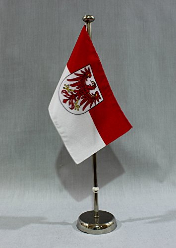Brandenburg 15x25 cm Tischflagge (CH) mit 42 cm Chrom Tischflaggenständer, edle Ausführung von Buddel-Bini