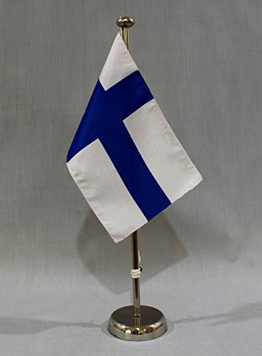 Buddel-Bini Finnland 15x25 cm Tischflagge (CH) mit 42 cm Chrom Tischflaggenständer, edle Ausführung von Buddel-Bini