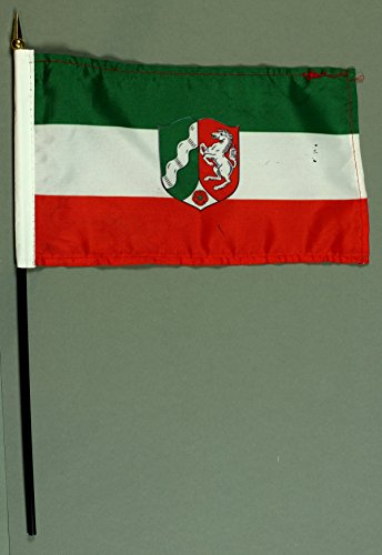 Buddel-Bini Handflagge Tischflagge Nordrhein Westfalen NRW 15x25 cm mit 37 cm Mast aus PVC-Rohr, ohne Ständerfuß von Buddel-Bini