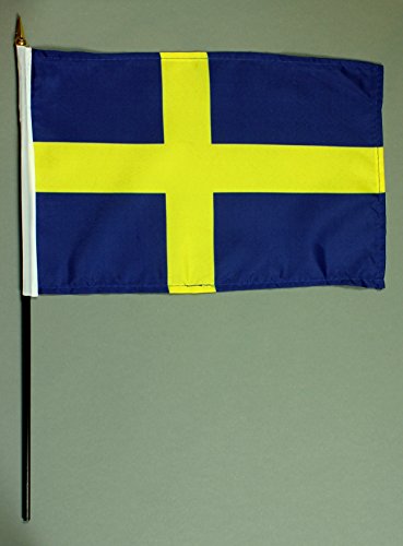 Buddel-Bini Handflagge Tischflagge Schweden 20x30 cm mit 42 cm Mast aus PVC-Rohr, ohne Ständerfuß, Stockflagge von Buddel-Bini