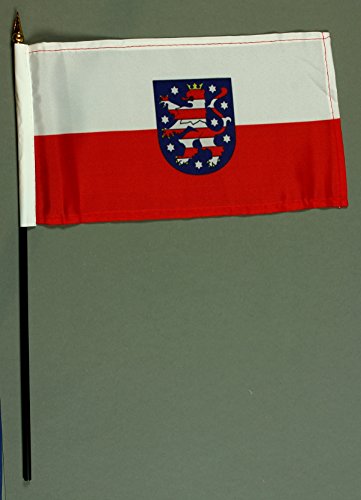 Buddel-Bini Handflagge Tischflagge Thüringen 15x25 cm mit 37 cm Mast aus PVC-Rohr, ohne Ständerfuß von Buddel-Bini