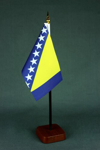Buddel-Bini Kleine Tischflagge Bosnien Herzogowina 15x10 cm mit 30 cm Mast aus PVC-Rohr, ohne Ständerfuß von Buddel-Bini