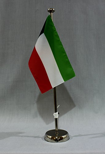 Buddel-Bini Kuwait 15x25 cm Tischflagge (CH) mit 42 cm Chrom Tischflaggenständer, edle Ausführung von Buddel-Bini