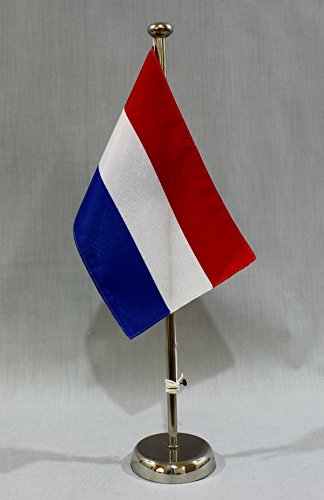 Buddel-Bini Niederlande Holland 15x25 cm Tischflagge (CH) mit 42 cm Chrom Tischflaggenständer, edle Ausführung von Buddel-Bini
