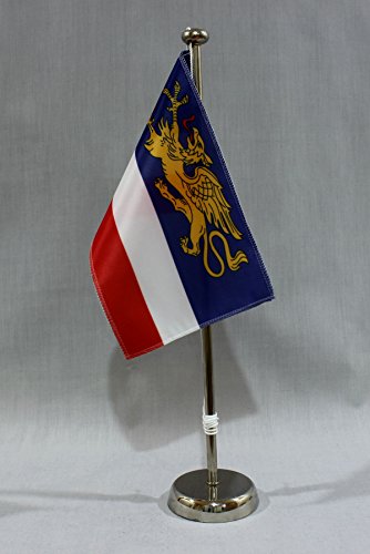 Buddel-Bini Rostock 15x25 cm Tischflagge (CH) mit 42 cm Chrom Tischflaggenständer, edle Ausführung von Buddel-Bini