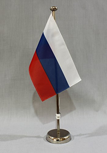 Buddel-Bini Russland 15x25 cm Tischflagge (CH) mit 42 cm Chrom Tischflaggenständer, edle Ausführung von Buddel-Bini