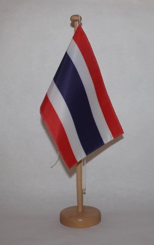 Buddel-Bini Thailand Tischflagge 15x25 cm in Profiqualität, mit 42 cm Massivholz - Tischständer von Buddel-Bini