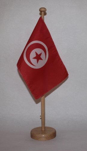 Buddel-Bini Tunesien Tischflagge 15x25 cm in Profiqualität, mit 42 cm Massivholz - Tischständer von Buddel-Bini