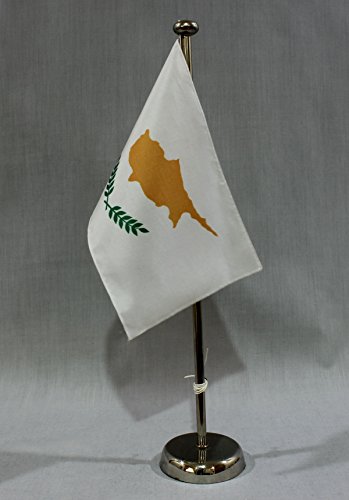 Buddel-Bini Zypern 15x25 cm Tischflagge (CH) mit 42 cm Chrom Tischflaggenständer, edle Ausführung Tisch Flagge Cyprus von Buddel-Bini