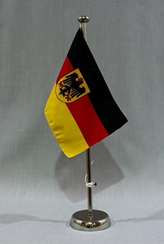 Deutschland Bundesdienstflagge 15x25 cm Tischflagge (CH) mit 42 cm Chrom Tischflaggenständer, edle Ausführung von Buddel-Bini