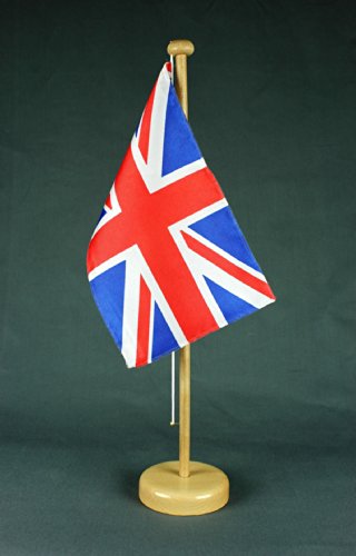 Buddel-Bini Großbritannien Union Jack Tischflagge 15x25 cm in Profiqualität, mit 42 cm Massivholz - Tischständer von Buddel-Bini