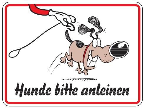 Buddel-Bini Qualitäts - Aluminium Schild Hunde Bitte anleinen Bild Hund 150x200 mm geprägtes Aluschild 0,6 mm Alu von Buddel-Bini