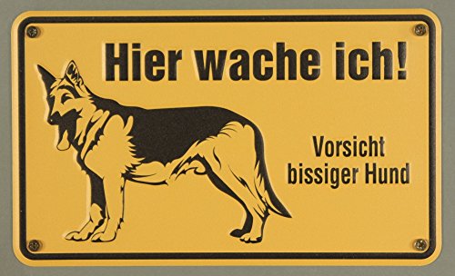 Buddel-Bini Qualitäts - Aluminium Schild Vorsicht bissiger Hund Hier wache ich 120x200 mm geprägtes Aluschild 0,6 mm Alu von Buddel-Bini
